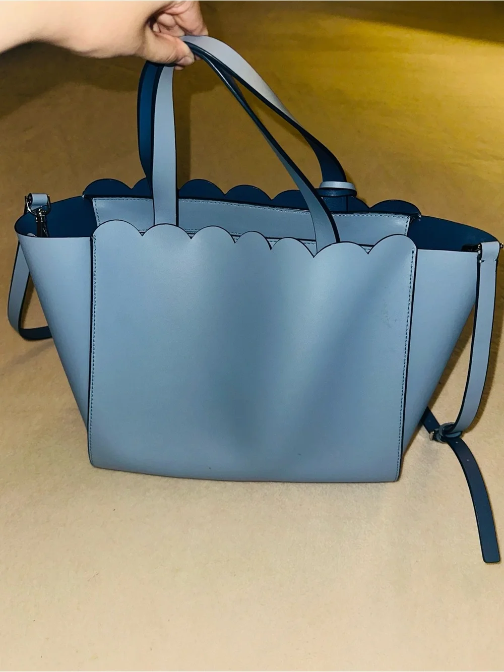 kate spade light blue scallop-edge tote with detachable strap